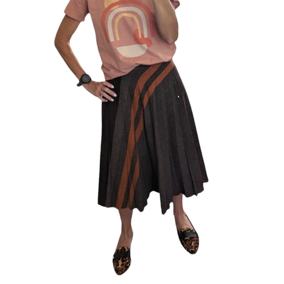 Vintage Clyde Brown Wool Pleated Preppy Minimalist Retro 70s Skirt Size 9/10 - Picture 1 of 8